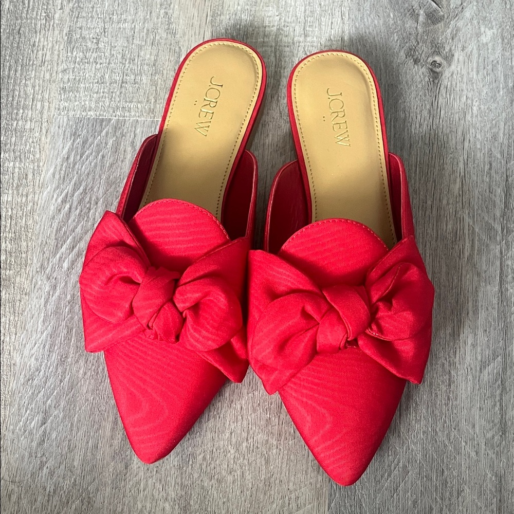 J. Crew Factory Vibrant Red Bow Mules